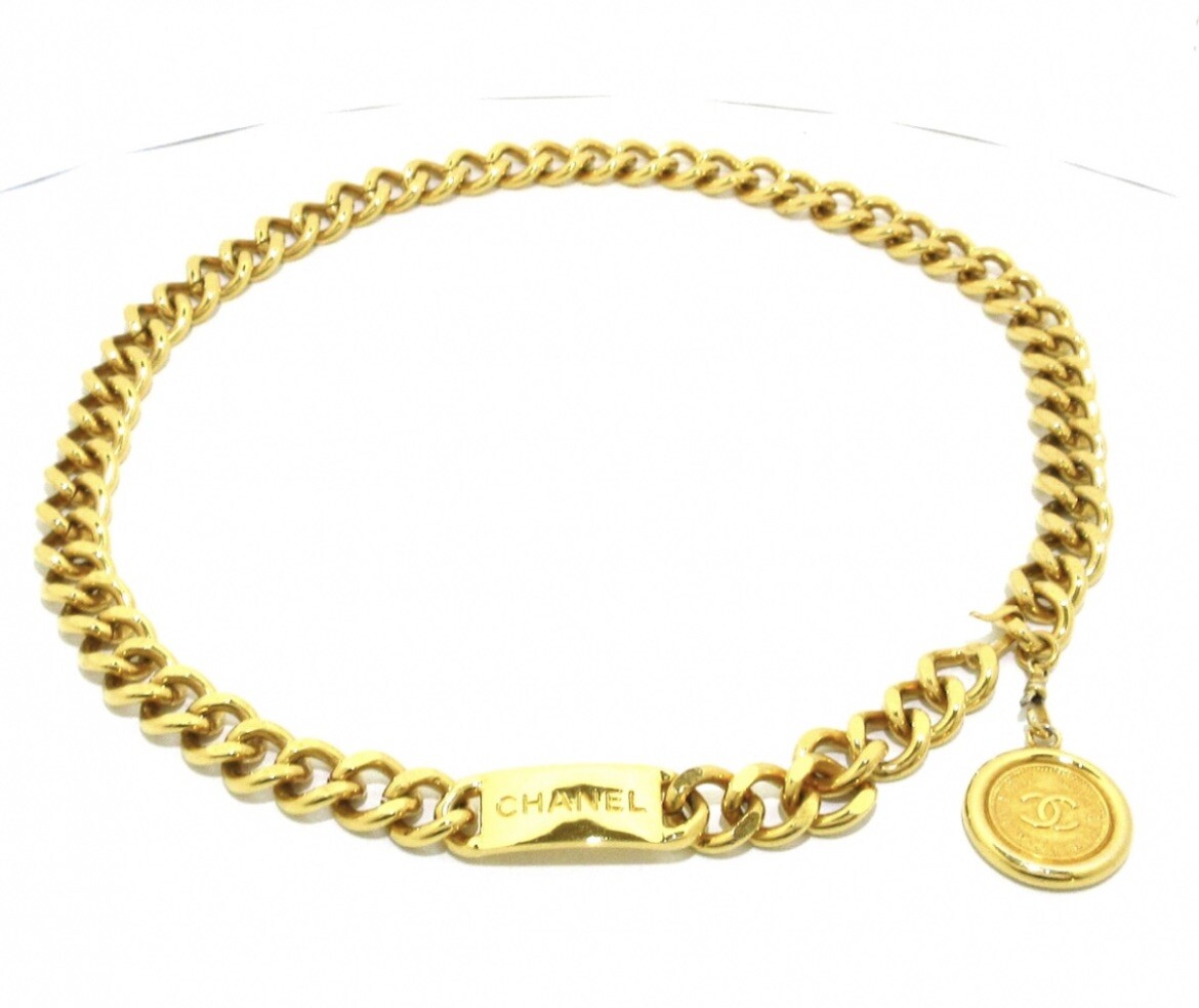 Chanel chain gold Coco Mark Coin Plate Gold  belt CHANEL Vintage Belt Leather and Gold Link Chain Iconic CC  main image 4