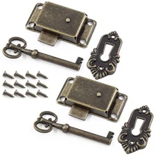 2Pk Skeleton Key Lock Decorative Antique Cabinet Vintage Lock w/ Key and Screws