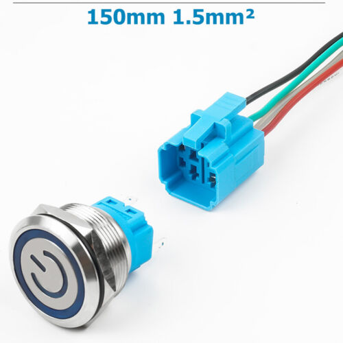 Interruttore Pulsante LED On/Off 22/25/28/30mm Chiusura Momentanea Metallo Impermeabile - Foto 3 di 18