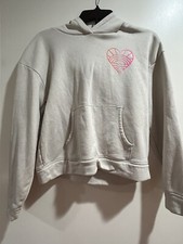 Old Navy Girls Sz XL 14-16 Pink Heart Hoodie Pull Over Off White Long Sleeve