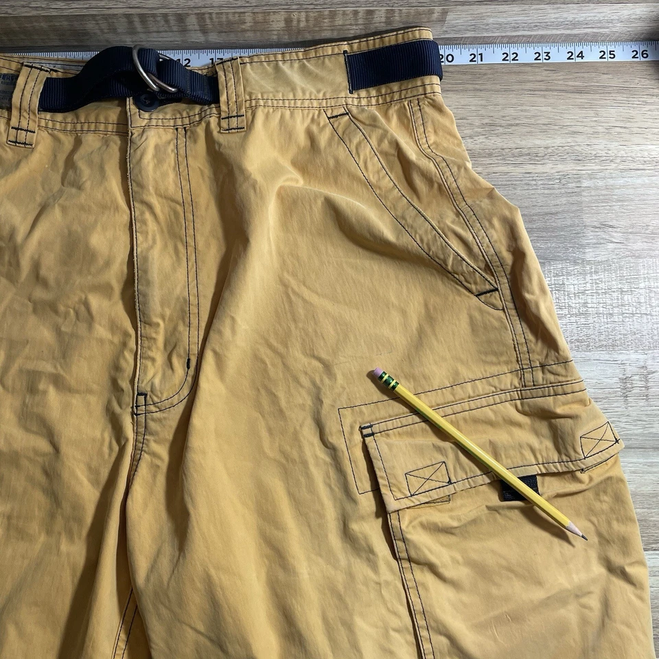 Abercrombie and Fitch Y2K Utility Baggy Belted Vintage Cargo Shorts Men M Yellow - Image 4 of 4