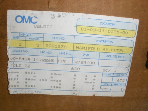 OMC 5001276 Evinrude Johnson V6 Fuel Manifold Return Supply Assembly - Picture 3 of 12