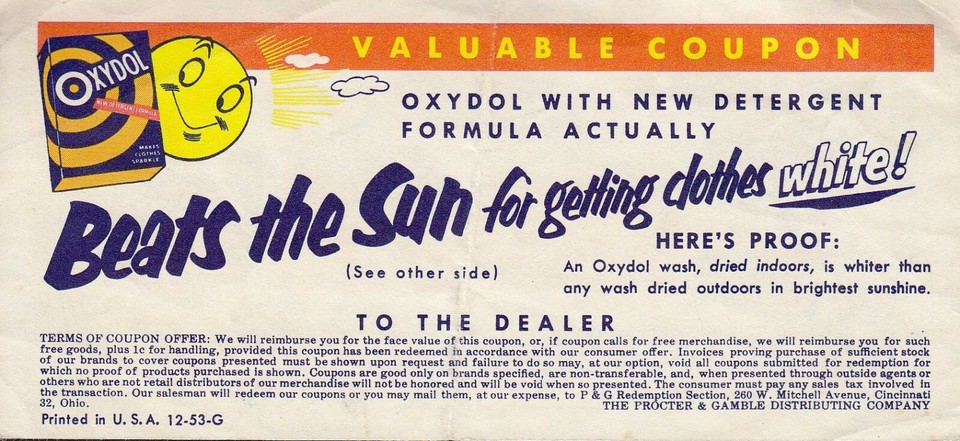 Oxydol 10 Cent coupon New detergent formula colorful 1940-1950s ...