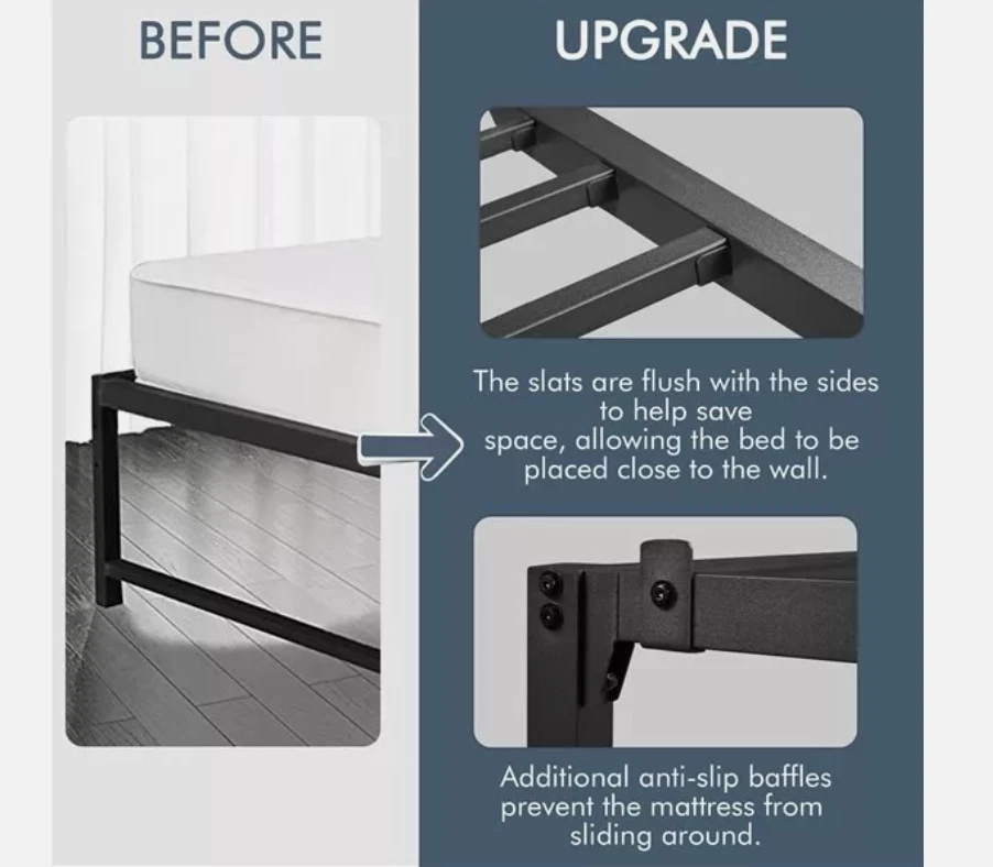 18-дюймовый металлический каркас кровати платформа высокопрочная стальная планка поддержка пружина коробки не требуется - Изображение 2 из 4