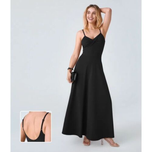 Halara Adjustable Strap U Back Backless Twisted Flare Flowy Maxi Slip Resort L
