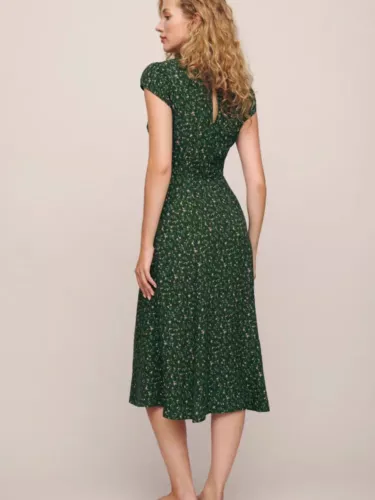 Abito donna Reformation verde floreale girocollo con taglio in vita - Foto 4 di 9