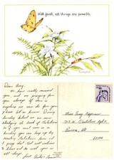 Vintage Postcard Butterfly and Flowers With Faith All Things Possible