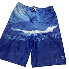 OP Ocean Pacific Swim Trunks Boys Large 10-12 Blue Shark Mesh Lined Board Shorts