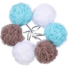Bath Loofah Shower Sponge Pouf 6 Count Pack of 1 , Blue,white,brown - 6 Pcs
