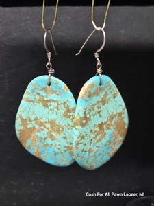 Turquoise teardrop slab earrings navajo zuni jewelry Vintage sterling silver