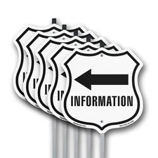 Information Left Shield Shaped Sign With Stake Crafted in the USA