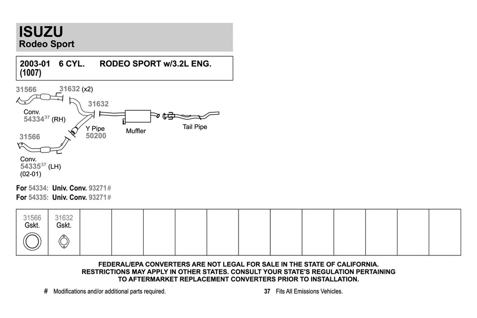For Isuzu Rodeo 1998-2004 Walker 50200 Aluminized Steel Exhaust Y-Pipe - Imagem 4 de 4