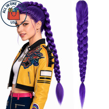 24 Inch Purple Braided Ponytail Hair Extensions for Kids Cosplay Halloween