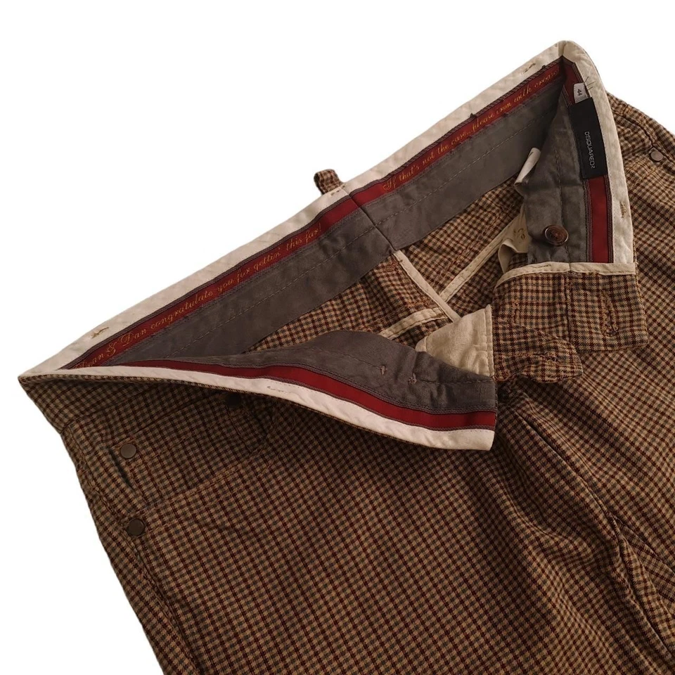 Dsquared² (DSQUARED) Micro-Houndstooth Jeans/Trousers – Brown Check Small/Medium - Image 4 of 4