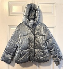 Gap Kids Girls Size XS 4/5 Metallic Blue Fleece Lined Hooded Puffer Coat