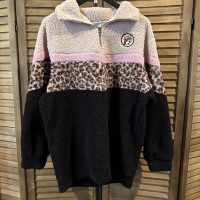 Bucees Women's Pullover Sherpa Fleece Pink Quarter Zip Jacket Medium