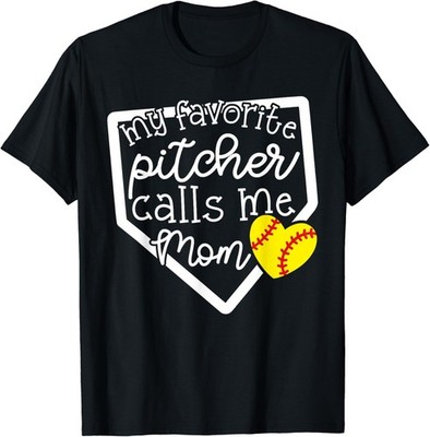 My Favorite Pitcher Calls Me Mom Softball Cute Mama Funny T-Shirt