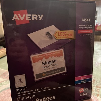 Avery Badge Holder Kit w/Laser/Inkjet Insert, Top Load, 3 x 4, White, 100/Box