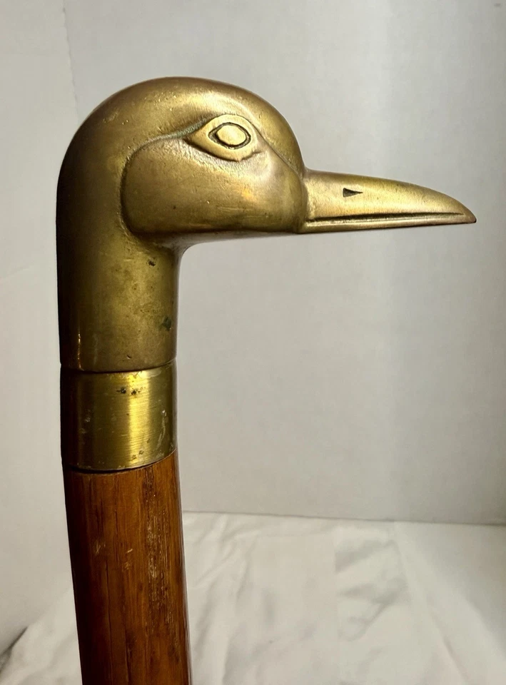 Bastón bastón volquete cabeza de pato de latón fundido de colección frasco de madera prohibición Foto 3 de 4
