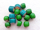 ANTIQUE  15  PCS  TUBE SHAPE  GREEN & BLUE COLOR  CHEVRON  GLASS TRADE BEADS — photo 1