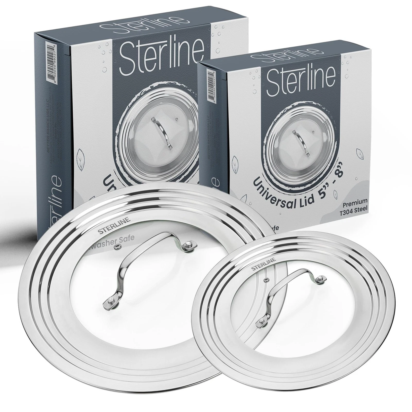 Sterline Universal Lids Set Large + Small (Set of 2 Lids), Stainless Steel