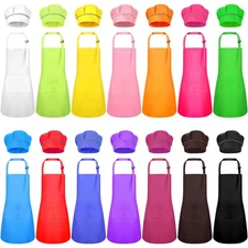 Handepo 28 Pcs Kid Apron and Chef Hat Set Adjustable Bib Apron with Pockets f...