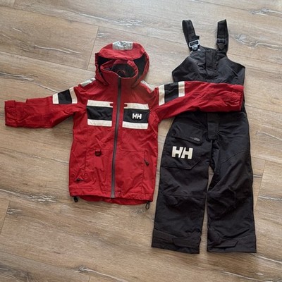 Helly Hansen Unisex Kinder Ölzeug Kombi Gr. 140 rot/schwarz Jacke + Latzhose