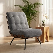 Accent Chair, Linen-look Fabric Reading Chair with Slatted Support, Refurbished