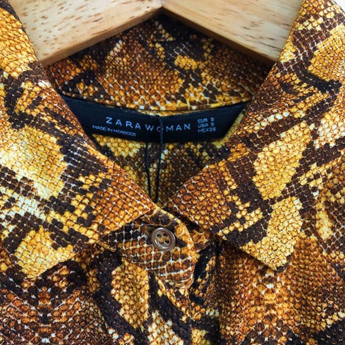 ZARA ORANGE/BROWN SNAKESKIN PRINT FLOWING SHIRT SIZE S UK 8 10 - Picture 11 of 12