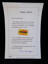 BILL CLINTON Official Pre-Convention Label Pi...