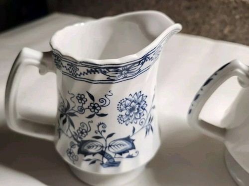 Wood & Sons Blue Fjord Creamer Sugar Pot Set Onion Old Staffordshire Vintage - Picture 3 of 12