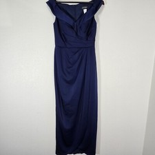 La Femme Size 4 Surplice Off the Shoulder Column Gown Navy Blue Prom Bridesmaid