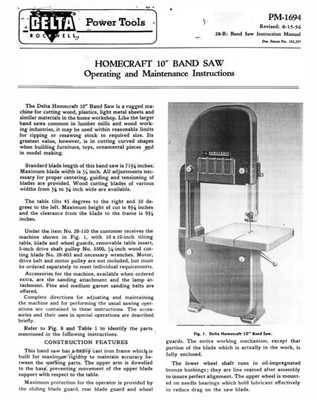 Band Saw Instruction Manual Reprint | eBay