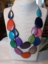 Multicolor Handcrafted Tagua Nut Organic Necklace, 2 Strands, made in ECUADOR