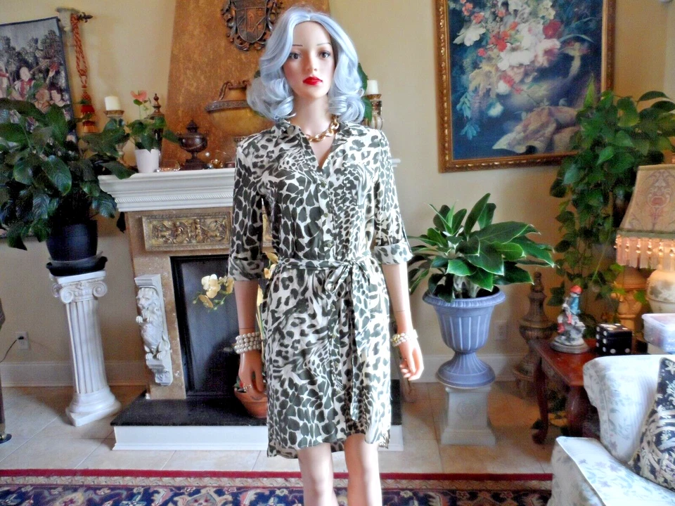 Vestido Camisa Diane Von Furstenberg 100% Seda Verde Salvia/Crema Estampado Talla 0 Foto 4 de 4