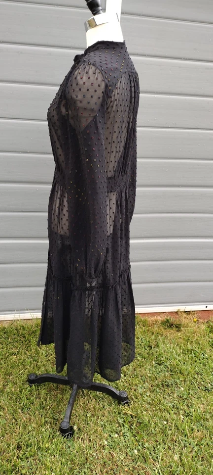 Vestido Camisa Anthropologie Negro Audrey Clip Punto Mujer Manga Larga Transparente Talla 6 Foto 3 de 4