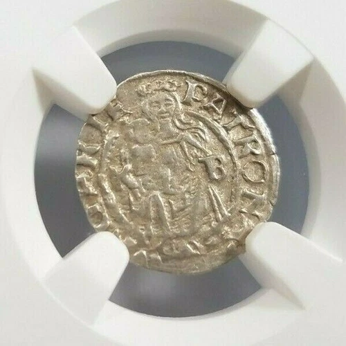 1549 Hungary Child Madonna Silver Denar NGC AU58 Hungarian Medieval Ferdinand