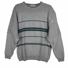 Vtg Berkertex Sweater Crewneck Gray Stripe Grunge Textured Grandpa Dad 80s 90s M