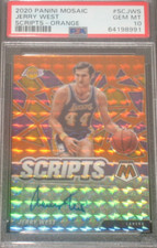 Jerry West 2020-21 Panini Mosaic Scripts Orange Prizm Autograph PSA 10 Gem Mint