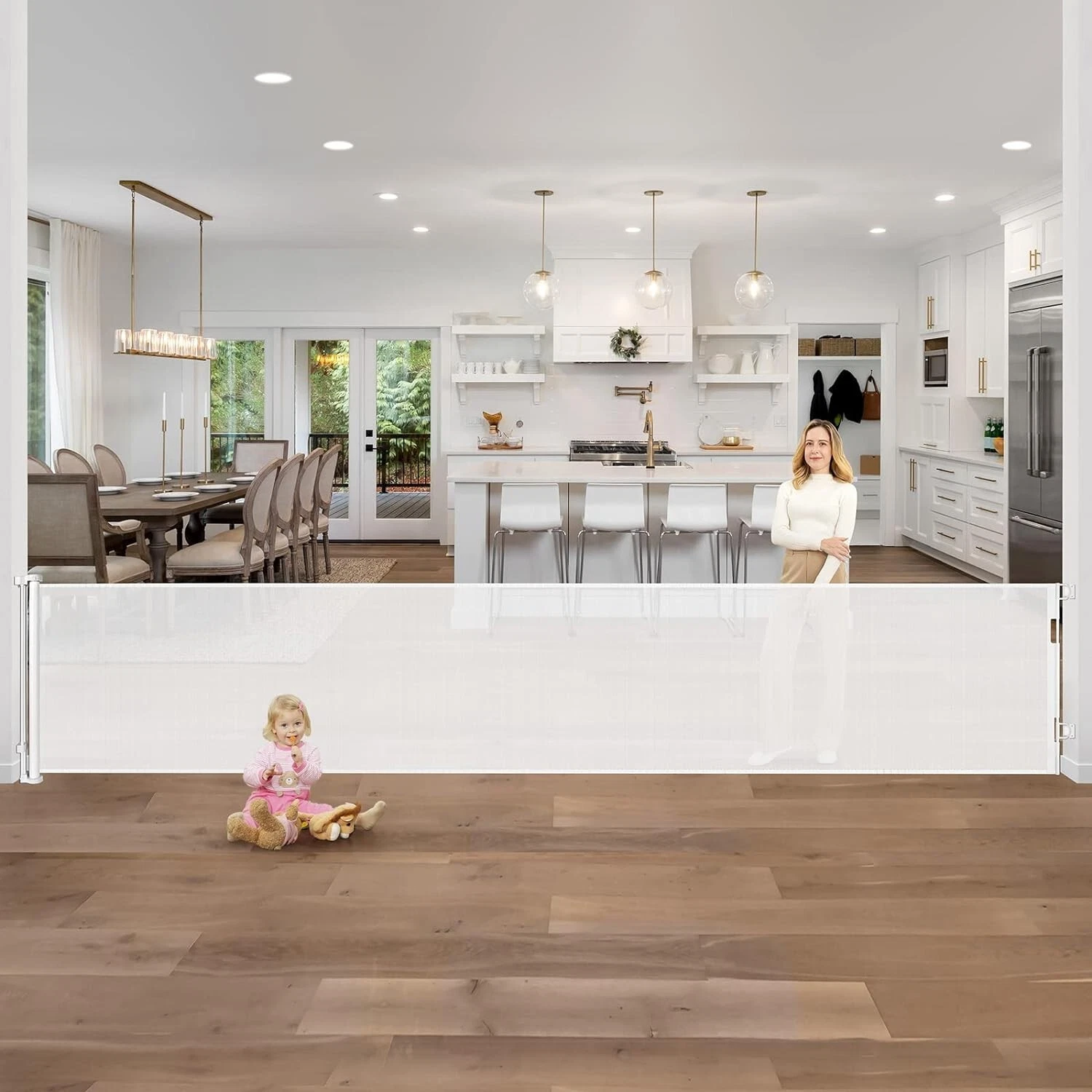 Retractable Extra-Wide Safety Gate 155 in Width, 35 in Height for Baby & Dogs