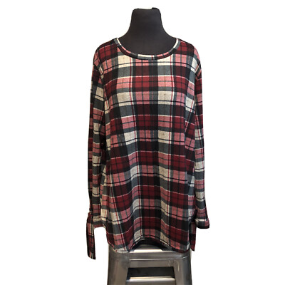 Grace & Emma Southern Grace Plus Sz 2X Tunic Red Flannel Plaid Tie Sleeve NEW