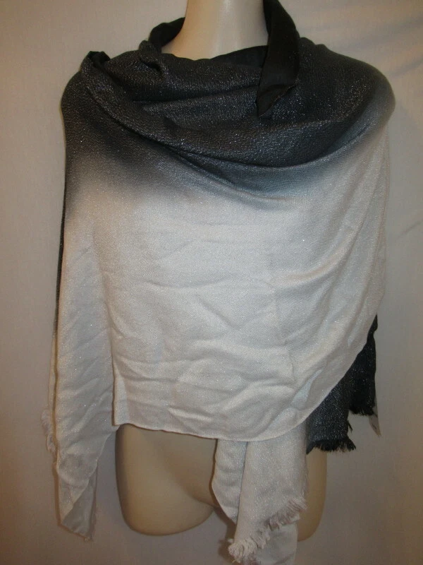 Inc Ombre Shine Black Silver Pashmina Shawl Scarf New