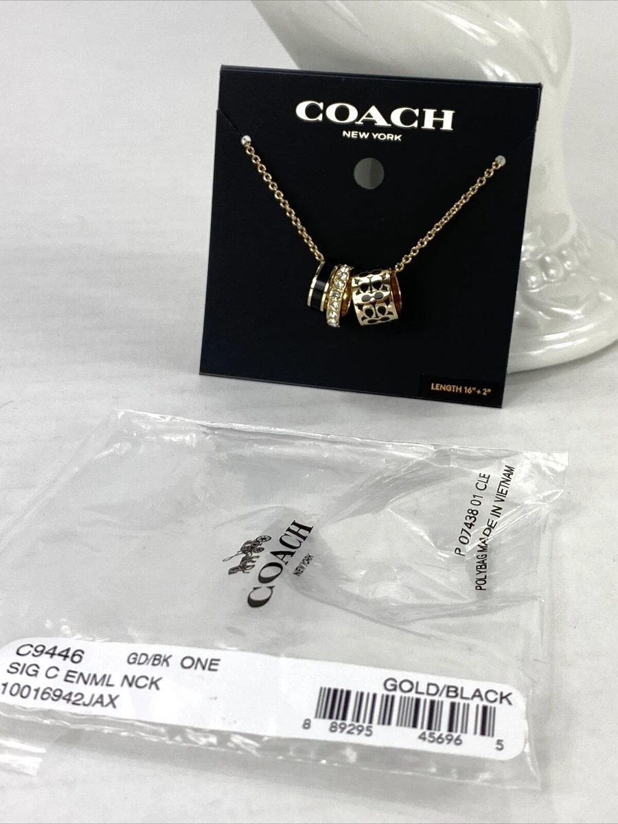 New Coach Signature C Enamel Necklace Gold Black C9446 J3