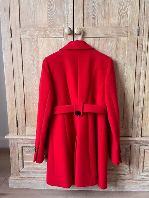 Karen Millen Red Wool Coat UK Size 12 good condition with free