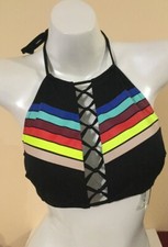 PINK VICTORIAS SECRET SWIM HIGH NECK LIGHTLY LINED SMALL AA-C BIKINI TOP F3836