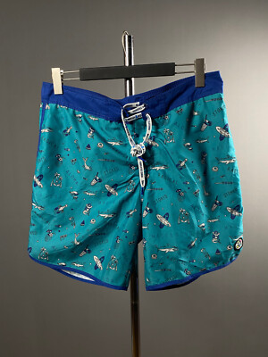 Maui And Sons Mens Blue Shark Hawai Board Surf Swim Trunks Shorts Tropical XXL