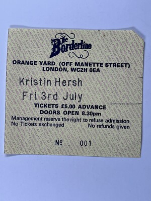 Kristen Hersh Ticket Orig The Borderline Orange Yard London 3rd Juli Circa 90's