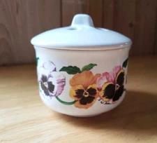 Potpourri Bowl w/ Lid Pansy Floral Design 3.5" White Ceramic Vintage