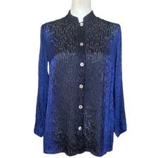 Citron Santa Monica Ombre Blue Silk  Blend Button Down Blouse Size XS Petite
