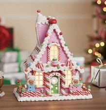 Kurt Adler 11  Pink pastel Christmas Village LED Gingerbread House Candy